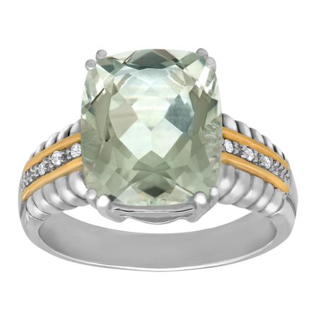 1 ct Green Quartz Ring with Diamonds