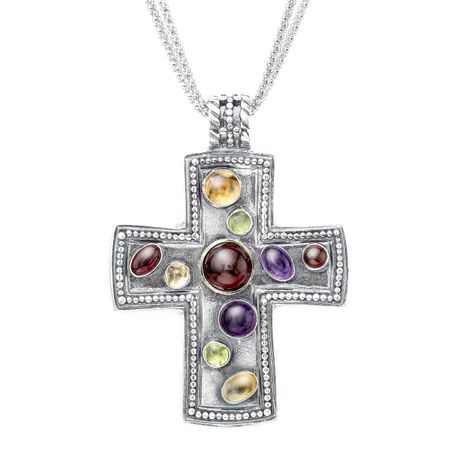 Multi-Stone Cross Pendant