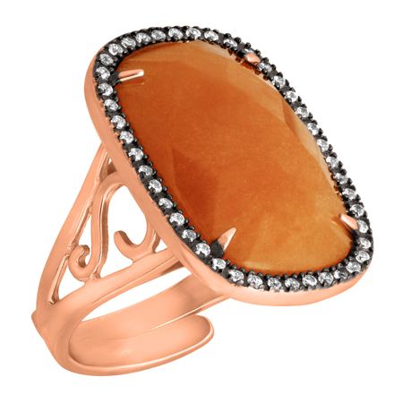 Orange Agate & Cubic Zirconia Cocktail Ring