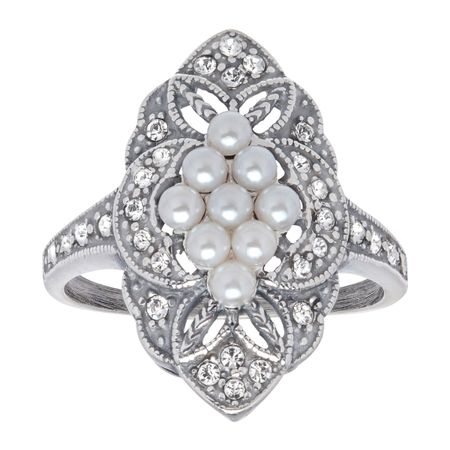 Victorian Pearl Ring with Swarovski Crystals