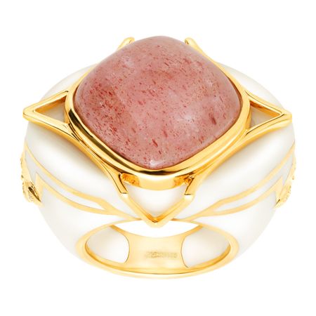 Berry Quartz & White Topaz Triangle Ring