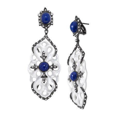 Lapis and White Topaz Carved Knot Drop Earrings