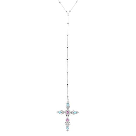 Blue Topaz & Amethyst Traverser Cross 'Y' Necklace