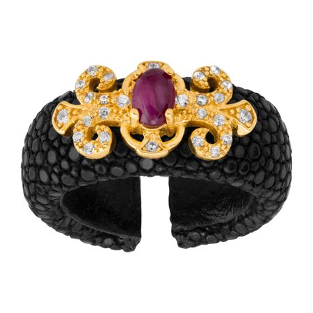 5/8 ct Ruby Rope Scroll Ring in Genuine Leather with Cubic Zirconia