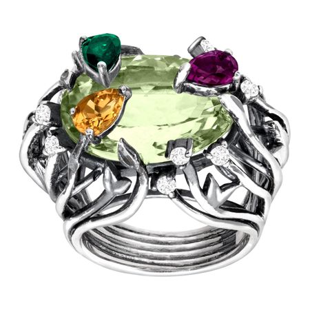 Amethyst, Quartz, Citrine & Diopside Iris Blossom Ring