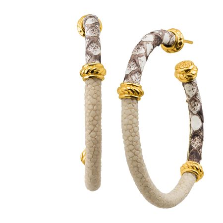Eagle Ray Stingray Leather Hoop Earrings, Tan