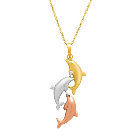 Polished Three-Tone Dolphin Pendant