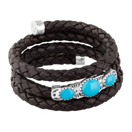 Turquoise Black Leather Coil Bracelet