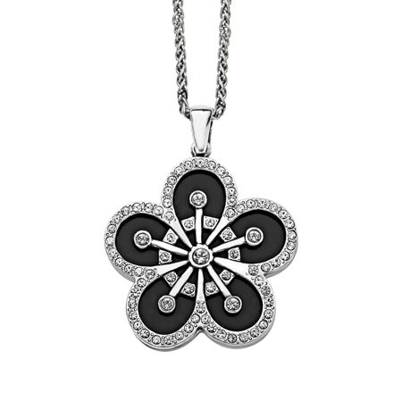 Art Deco Enamel Flower Pendant with Swarovski Crystals