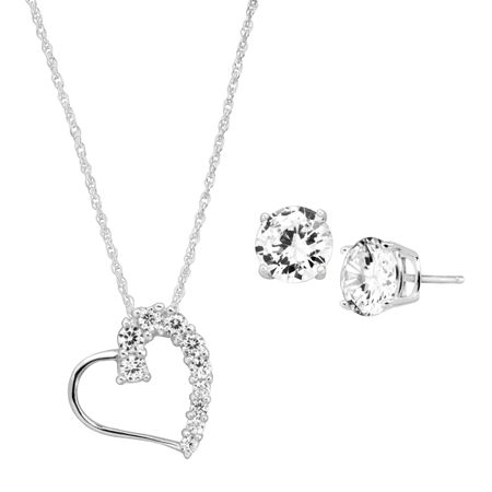 Heart Pendant & Stud Earrings Set with Cubic Zirconia