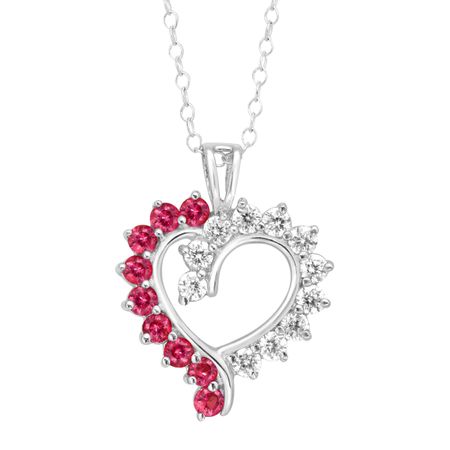 3/4 ct Ruby & Cubic Zirconia Open Heart Pendant