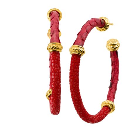 Eagle Ray Stingray Leather Hoop Earrings, Red