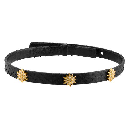 Radiant Choker Necklace with Cubic Zirconia in Python Leather, Black
