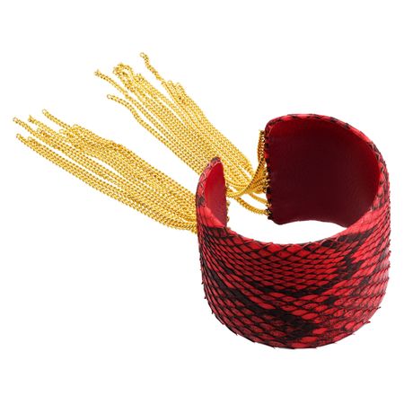 Fringe Cuff with Genuine Leather, Red