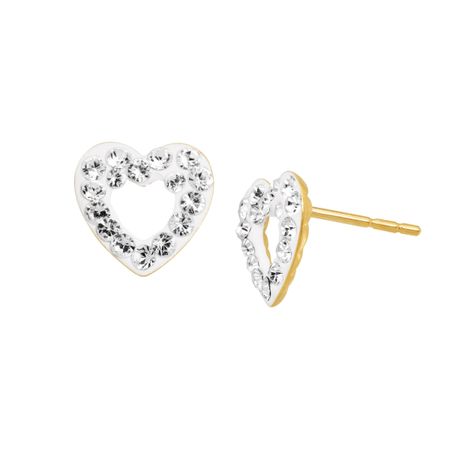 Open Heart Stud Earrings with Crystals
