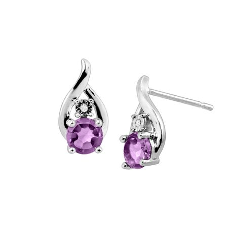 Amethyst Droplet Stud Earrings with Diamonds