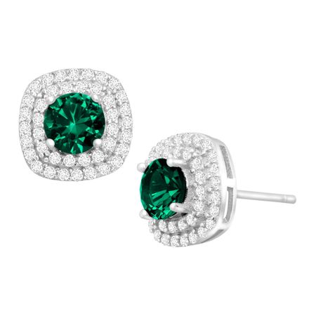 1 1/2 ct Emerald & Cubic Zirconia Halo Stud Earrings