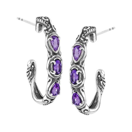 Simply Fabulous Amethyst Three-Stone Hoop Earrings