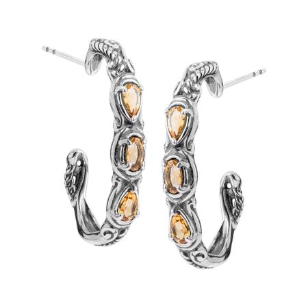 Simply Fabulous Citrine Three-Stone Hoop Earrings