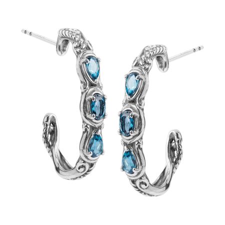 Simply Fabulous London Blue Topaz Three-Stone Hoop Earrings