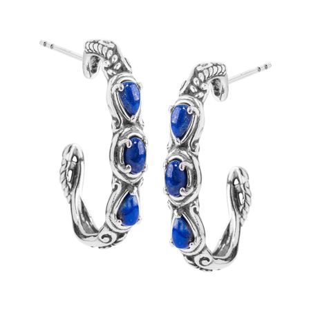 Simply Fabulous Lapis Three-Stone Hoop Earrings