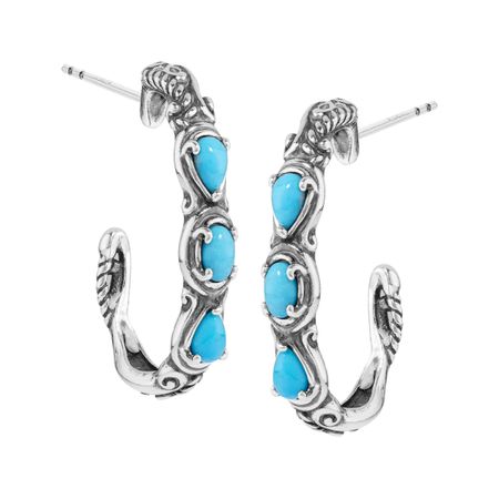 Simply Fabulous Turquoise Three-Stone Hoop Earrings