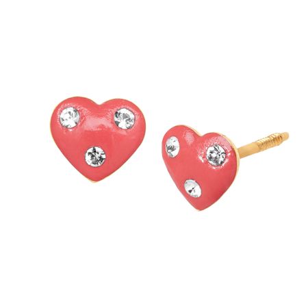 Girl's Pink Heart Stud Earrings with Swarovski Crystals