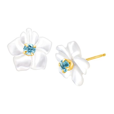 1/10 ct Blue Topaz and Mother-of-Pearl Stud Earrings