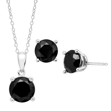 4 ct Black Diamond Pendant & Earrings Set