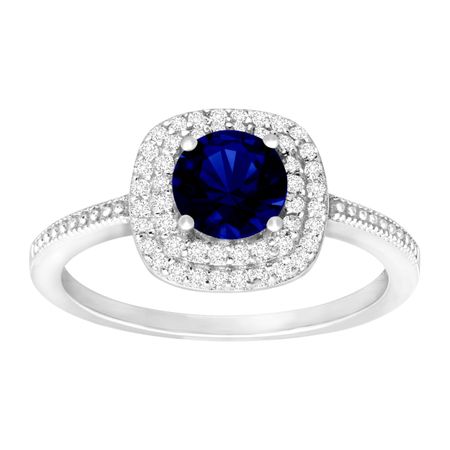 1 1/3 ct Sapphire & Cubic Zirconia Halo Ring