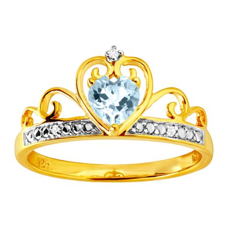 1/3 ct Sky Blue Topaz & Cubic Zirconia Crowned Heart Ring