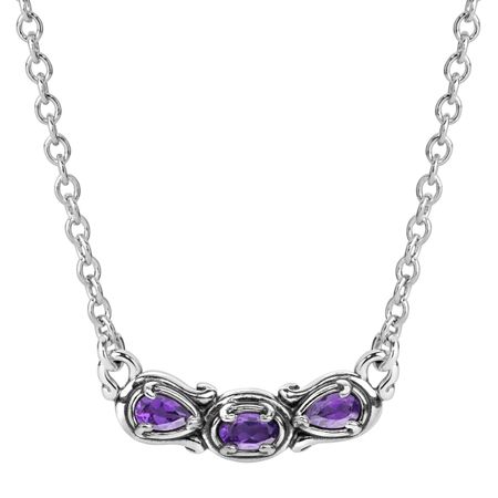 Simply Fabulous Amethyst Three-Stone Smile Necklace