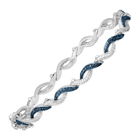 Wave Tennis Bracelet with Blue Diamond