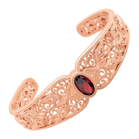 Garnet Cubic Zirconia Filigree Bangle Bracelet