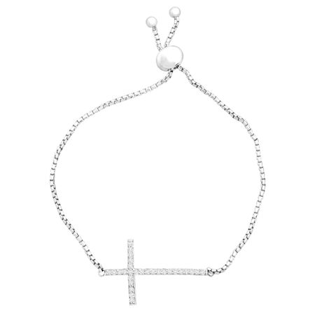 Sideways Cross Lasso Bracelet with Cubic Zirconia