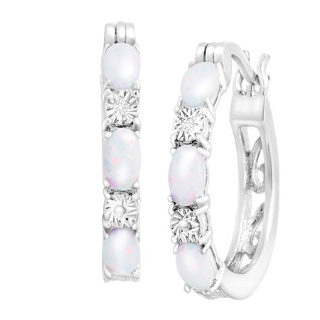 1 Ct Opal Hoop Earrings with Diamonds