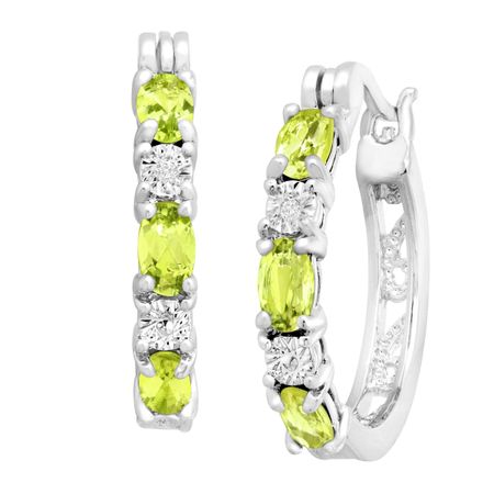 1 5/8 ct Peridot Hoop Earrings with Diamonds