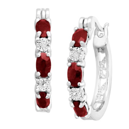 1 1/2 ct Garnet Hoop Earrings with Diamonds