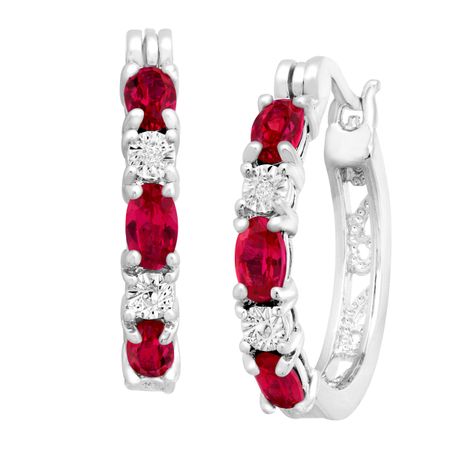 2 ct Ruby Hoop Earrings with Diamonds