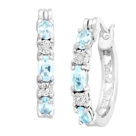 1 5/8 ct Blue Topaz Hoop Earrings with Diamonds