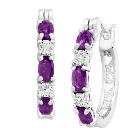 1 3/8 ct Amethyst Hoop Earrings with Diamonds