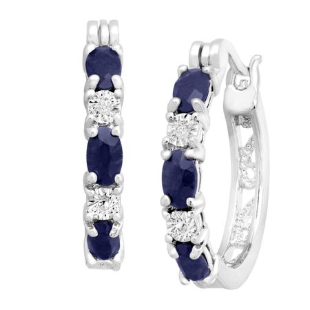 2 1/10 ct Sapphire Hoop Earrings with Diamonds