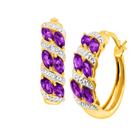 1 1/2 ct Amethyst Hoop Earrings with Diamonds
