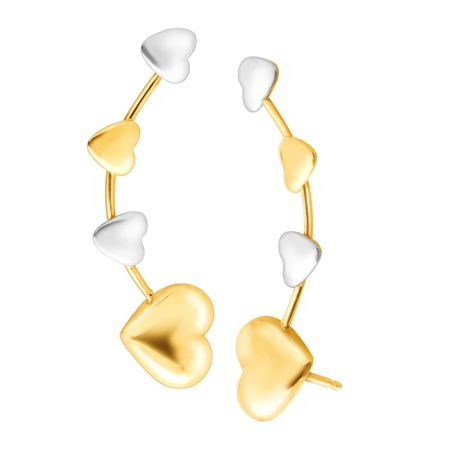 Two-Tone Heart Climber Button Earrings