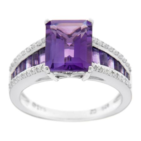 Emerald-Cut Amethyst & 1/4 ct Diamond Ring
