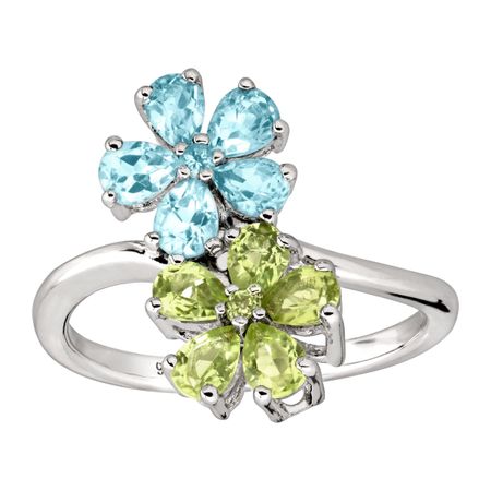 2 ct Swiss Blue Topaz & Peridot Flower Ring