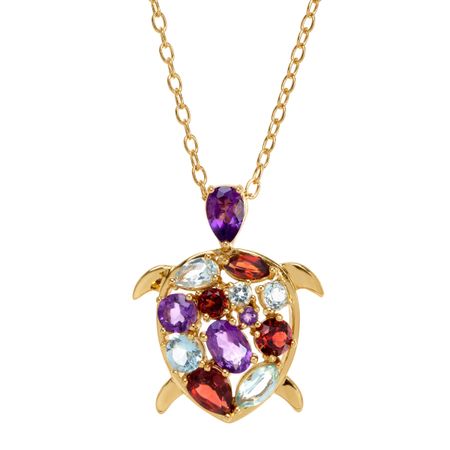 2 ct Amethyst, Garnet & Topaz Turtle Pendant