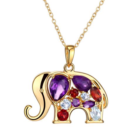 1 1/2 ct Amethyst, Garnet & Topaz Elephant Pendant