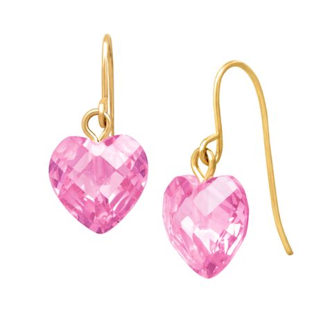 Pink Cubic Zirconia Heart Drop Earrings