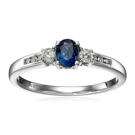 Blue Sapphire & 1/6 ct Diamond Ring